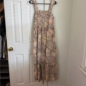 Knox Rose Beige Floral Tiered Maxi Sundress with Pink Accents